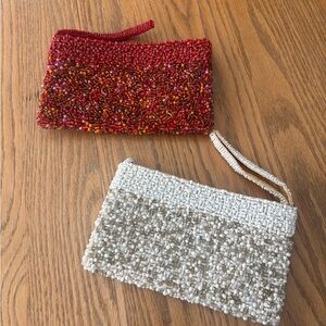 Beaded Wristlet Clutch - Red & Ivory